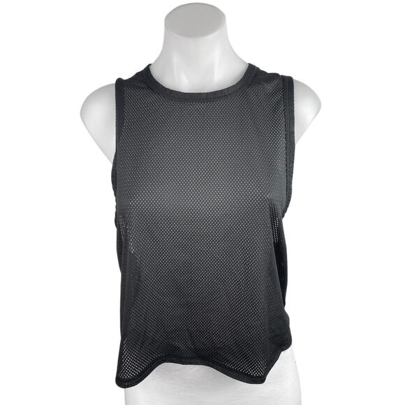 Alala Black Mesh Sheer Sleeveless Tie Back Muscle Tee Athletic Tank Top Size M - Picture 1 of 3